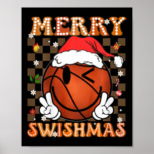 Kids Groovy Merry Swishmas Christmas Xmas Basketba Poster