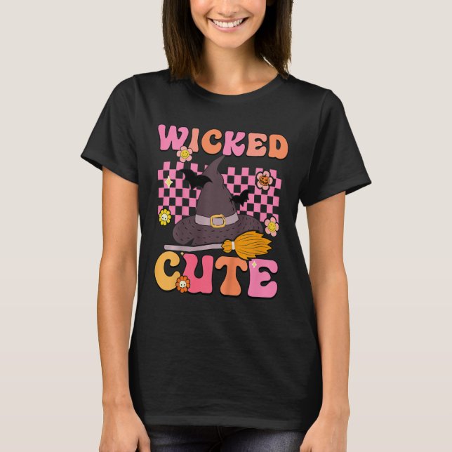 Kids Groovy Wicked Cute Witch Halloween Costume Ki T-Shirt (Front)