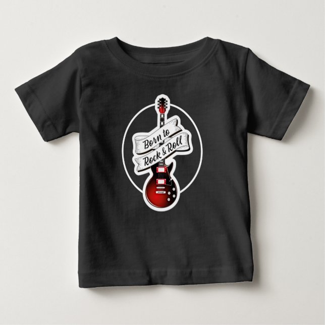 Kids Guitar Born to Rock & Roll Band Music Rocker Baby T-Shirt (Front)