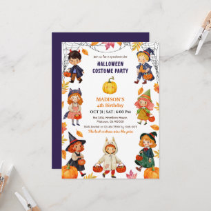 Kids Halloween 4th Birthday Party Costume Pumpkin Invitation