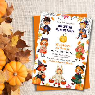 Kids Halloween 5th Birthday Party Costume Pumpkin Invitation