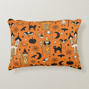 Kids Halloween background. Seamless vintage patter Decorative Cushion