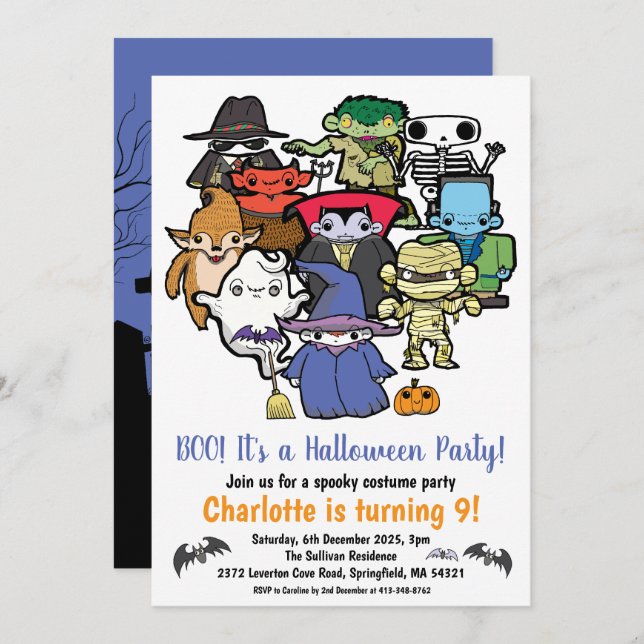 Kids Halloween Birthday Invitation (Front/Back)