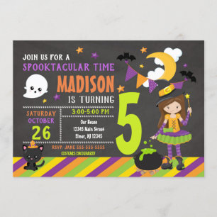 Kids Halloween Birthday Invitation - Witch Invite