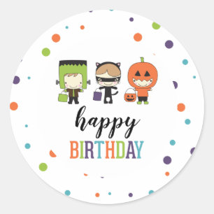 Kids Halloween Birthday Party Colourful Classic Round Sticker