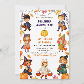 Kids Halloween Birthday Party Costume Pumpkin cute Invitation