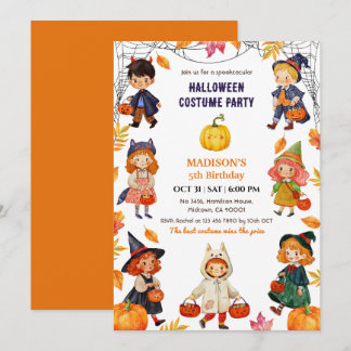 Kids Halloween Birthday Party Costume Pumpkin cute Invitation