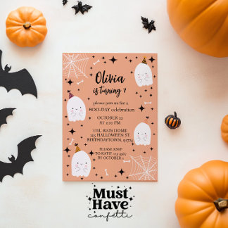 Kids' Halloween Birthday Party Ghosts Light Orange Invitation