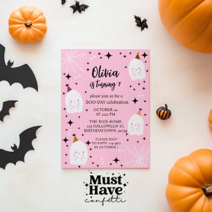Kids' Halloween Birthday Party Ghosts Light Pink Invitation