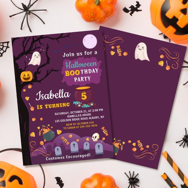 Kids Halloween Birthday Party Purple Black Invitation (Creator Uploaded)