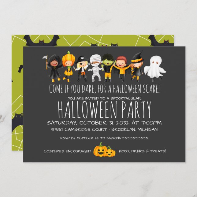 Kids Halloween Celebration Cute Costume Party Invitation (Front/Back)