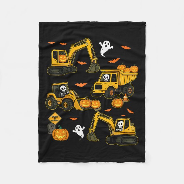 Kids Halloween Construction Trucks Costume Toddler Fleece Blanket (Front)