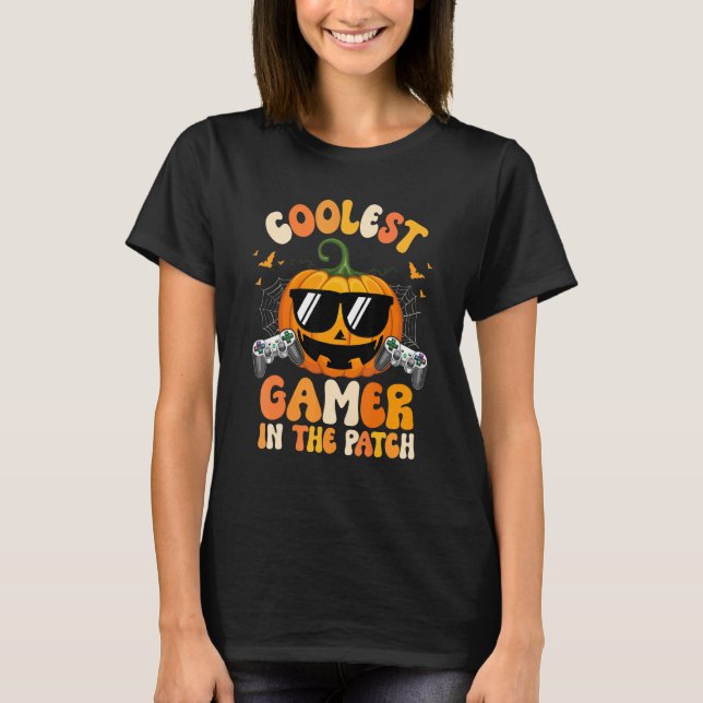 Kids Halloween Coolest Gamer In The Patch Boys Gir T-Shirt (Front)