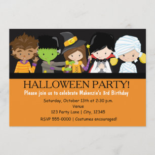 Kids Halloween Costume Birthday Party Invitation