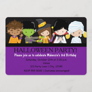 Kids Halloween Costume Birthday Party Invitation