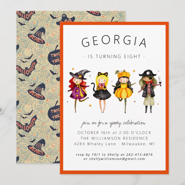 Kids Halloween Costume Birthday Party Invitation (Front/Back)