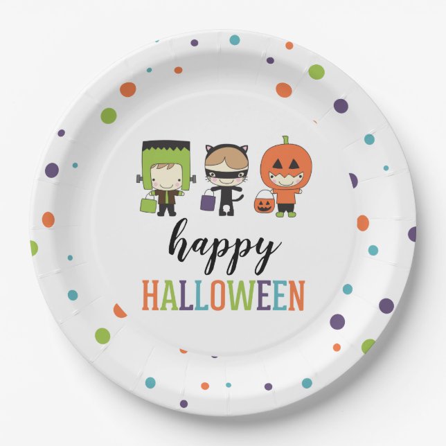 Kids Halloween Costume Party Colourful Paper Plate (Front)