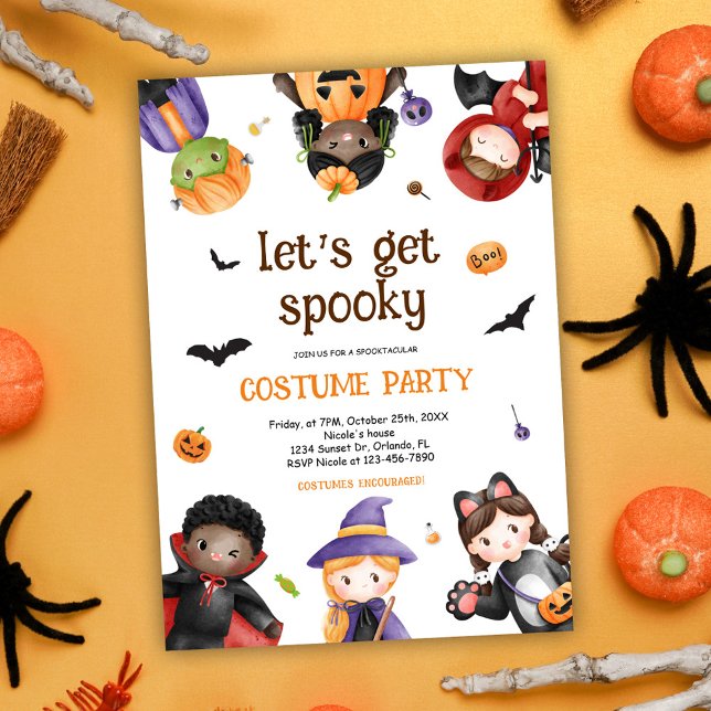 Kids Halloween Costume Party Cute Funny Spooky Invitation (Cute Halloween Birthday Costume Party Invitation)