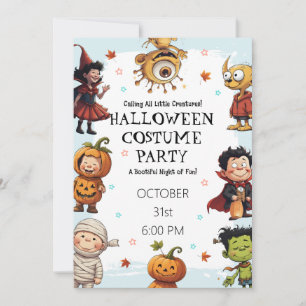 Kids Halloween Costume Party   Cute Little Monster Invitation