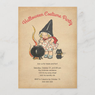 Kids Halloween Costume Party Cute Witchs Brew Cat Invitation