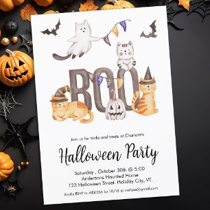 Kid's Halloween Cute Cats Ghosts Pumpkin Party Invitation