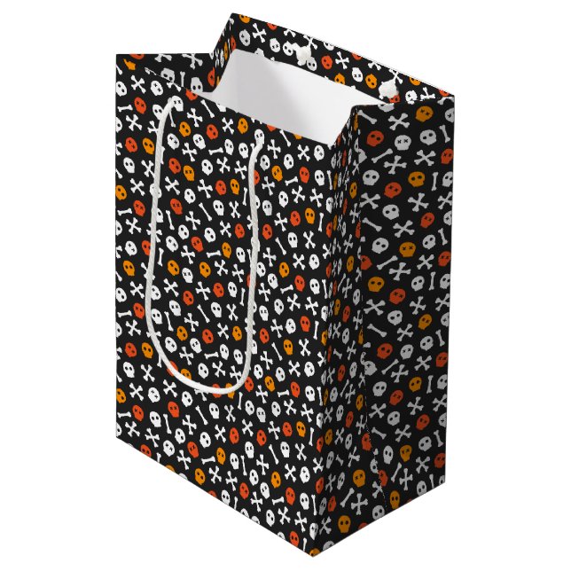 Kids Halloween Cute Skeleton Skull Bones Medium Gift Bag (Front Angled)