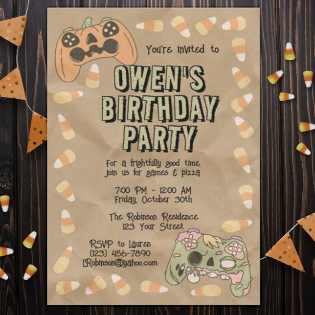 Kid's Halloween Gamer Spooky Birthday Party Invitation (Creator Uploaded)