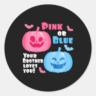 Kids Halloween Gender Reveal Your Brother Loves Yo Classic Round Sticker