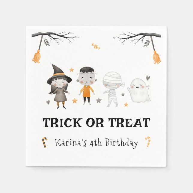 Kids Halloween Halloween Birthday Trick or Treat Napkin (Front)