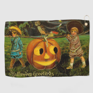 Kids Halloween Jack-o-Lantern Pumpkin Harvest  Golf Towel