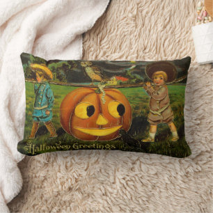 Kids Halloween Jack-o-Lantern Pumpkin Harvest  Lumbar Cushion