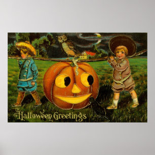 Kids Halloween Jack-o-Lantern Pumpkin Harvest Poster
