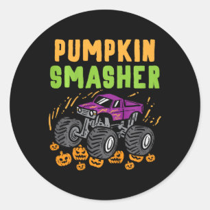 Kids Halloween Monster Truck Pumpkin Smasher Boys Classic Round Sticker
