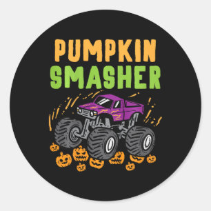 Kids Halloween Monster Truck Pumpkin Smasher Boys  Classic Round Sticker
