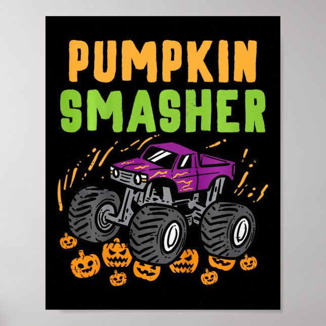 Kids Halloween Monster Truck Pumpkin Smasher Boys  Poster (Front)