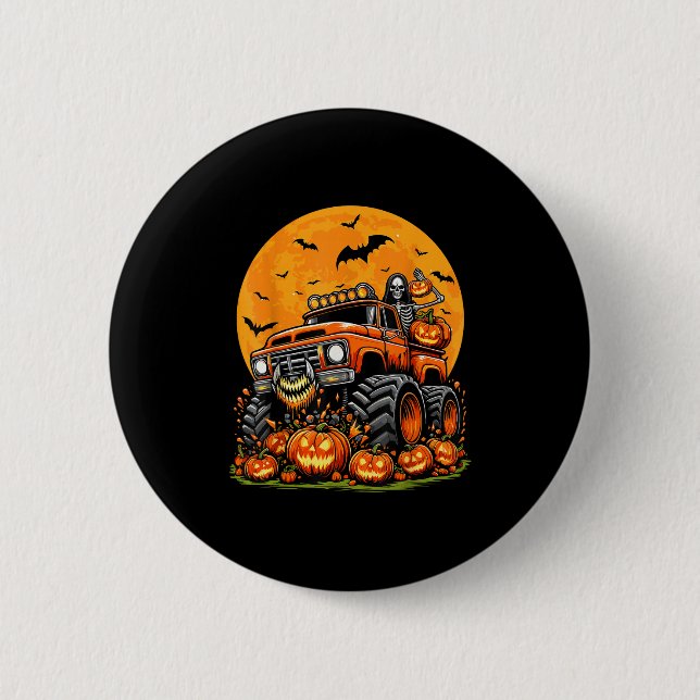 Kids Halloween Monster Truck Skeleton Pumpkin Boys 6 Cm Round Badge (Front)