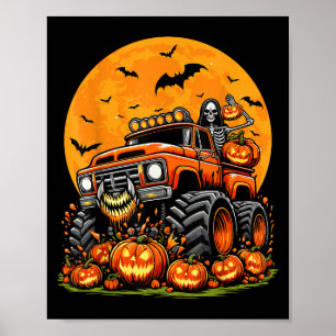 Kids Halloween Monster Truck Skeleton Pumpkin Boys Poster