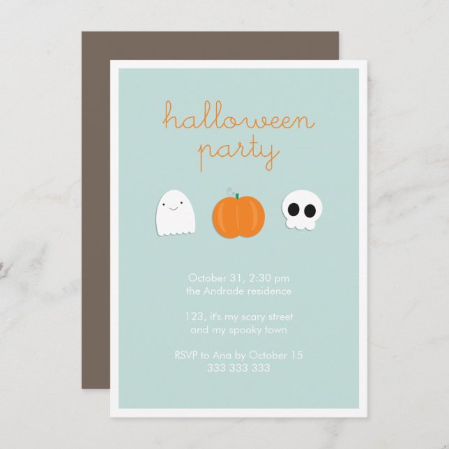 Kids Halloween Party Cute Skull Ghost Pumpkin Invitation (Front/Back)