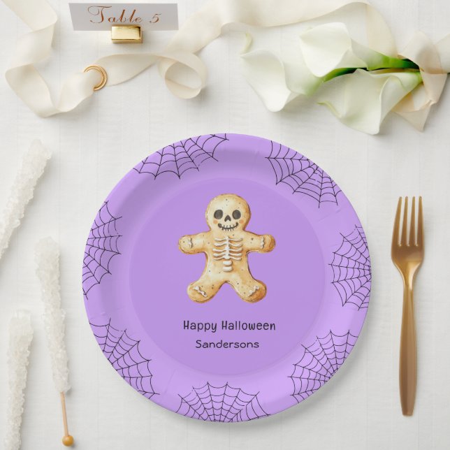 Kids Halloween Party Gingerbread Skeleton Paper Plate (Wedding)