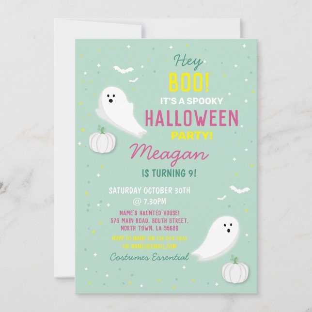 Kids Halloween Party Mint Ghosts Pumpkin Invitation (Front)