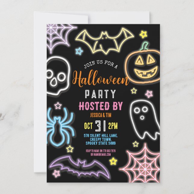 Kids Halloween Party Neon Party Glow Dark Invitation (Front)