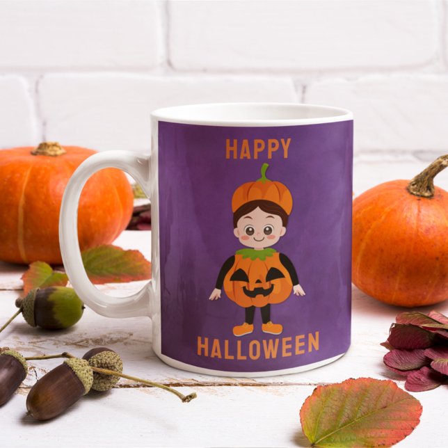 Kids’ Halloween Pumpkin Costume Custom Name Coffee Mug (Creator Uploaded)