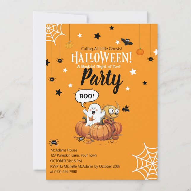 Kids Halloween Pumpkin Ghost Invitation (Front)