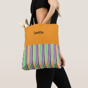 Kids Halloween Retro Colourful Vertical Stripe Nam Tote Bag