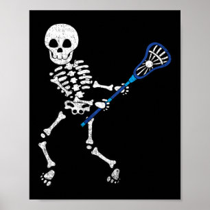 Kids Halloween Shirt Skeleton Lacrosse Sport Playe Poster