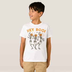 Kids Halloween Skeleton Pumpkin Head "Hey Boo!"  T-Shirt
