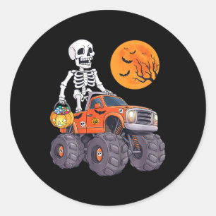 Kids Halloween Skeleton Riding Monster Truck Fun T Classic Round Sticker