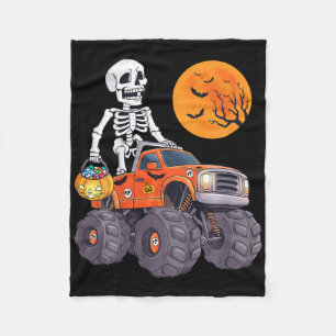 Kids Halloween Skeleton Riding Monster Truck Fun T Fleece Blanket