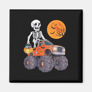 Kids Halloween Skeleton Riding Monster Truck Funny Magnet