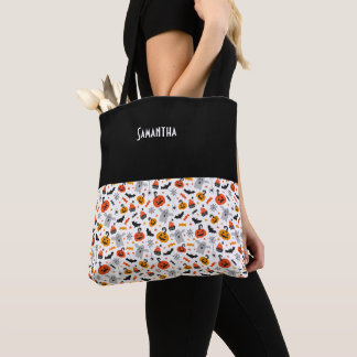 Kids Halloween Spooky Ghosts & Jack oLanterns Name Tote Bag